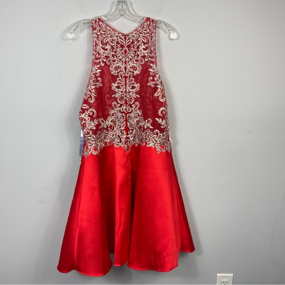 GLS Apparel Elizabeth A-Line Short Dress NWT Jewel Neck Sleeveless Satin Red XL - Picture 6 of 16